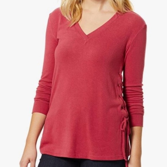 BB Dakota V Neck Tie Side Red Soft Pullover Tunic Sweater Womens Size Medium - Picture 1 of 5